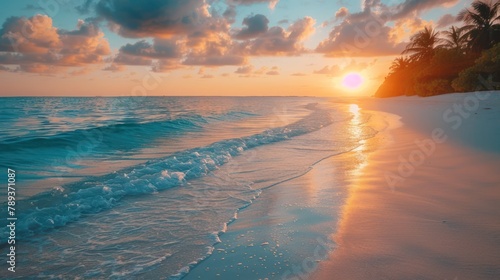 Maldives Dream Honeymoon: Sunrise Beach with Dreamlike Shoreline for Summer Background