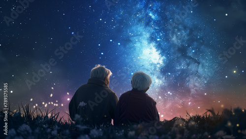 Aged Love, Timeless Sky: Elderly Couple Gazing at the Stars