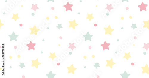 Donut seamless vector pattern. Sprinkle candy confetti background with stars and dots. Sweet cake texture. Colorful wallpaper