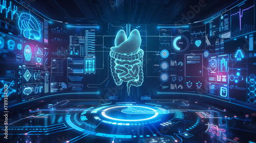Futuristic Medical Technology Concept with Holographic Human Intestines