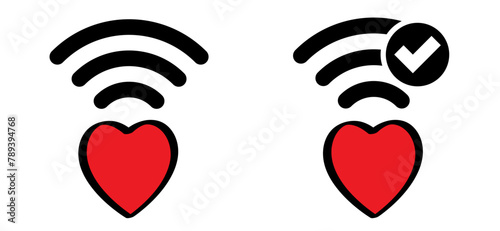 Love heart, on 14 february, valentine, valentines day. Love month. Romantic match or date online. wifi signal.