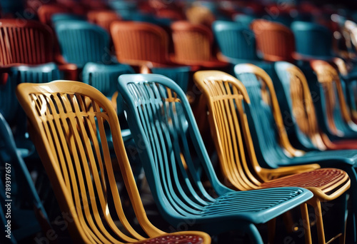 colorful colourful grandstand chair meeting Rows temporary modern relaxation reunion seminar art interior building step public design stand chairs museum exhibition gallery group theatre class hal