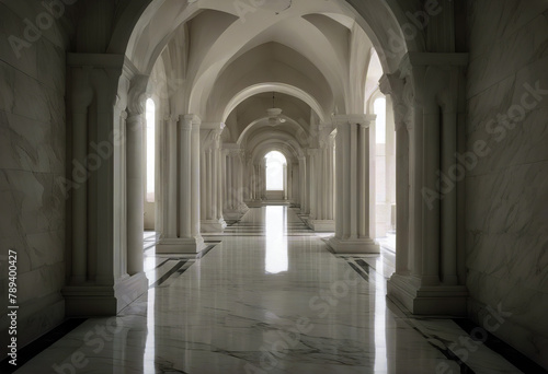 corridor arches 32 --ar marble interior white --st architecture arch stone building column palace church ancient old door gallery light mediaeval abbey history europa