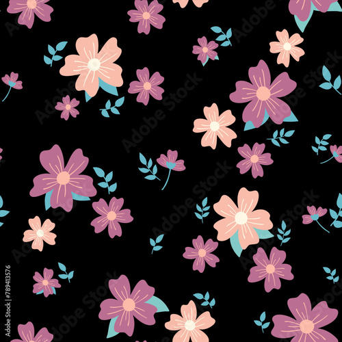 flower floral seamless repeat pattern. this is a colorful flower vector illustration. Design for decorative, wallpaper, shirts, clothing, tablecloths, blankets, wrapping, texture, textile, fabric 