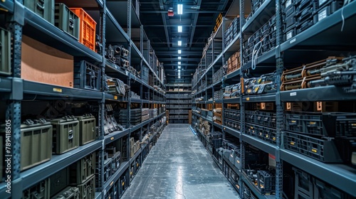 armory interior. Weapon storage shelves