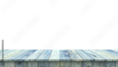 Realistic blue wood table top front view isolated. 3d rendering. Transparent background illustration.