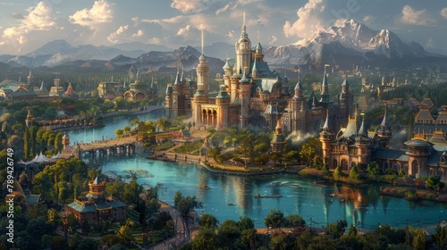 view of the town of the Themepark, Beautiful fairy tale Themepark.