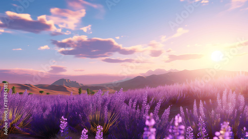 A sunlit field of lavender stretching toward the horizon.
