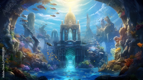Fantasy underwater world with fish and coral reef - illustration for children