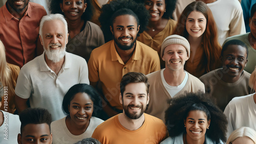 Group of diverse multiethnic old, middle aged and young men and women, male and female people, social acceptance and unity, standing together, black and white skin, multi generation