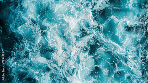 An image displaying the essence of a turbulent turquoise sea with white foam creating dynamic patterns, suitable for a striking abstract background. through abstract art.