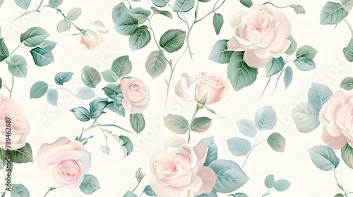 Victorian Rose Pastel Palette: Elegant Seamless Pattern for Classic Wallpaper Decor