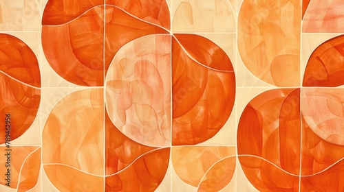 Abstract painting of orange circles on a beige background. Suitable for artistic projects
