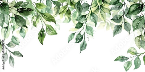 A beautiful watercolor painting of green leaves on a white background. Perfect for nature lovers and botanical enthusiasts