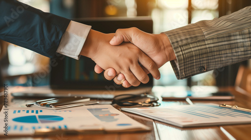  two businesss person handshaking after sucess business agreement negotiation,closing a profitable contract, celebrating a successful partnership, finalizing the agreement, affirming the deal,