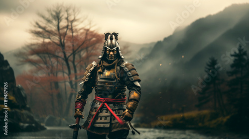 Portrait of an Asian samurai warrior medieval knight