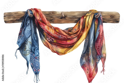 Western bandana , A colorful western bandana on a rustic wooden hook