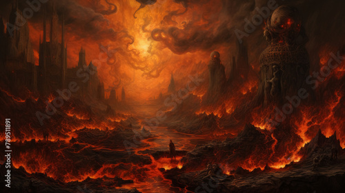 Fantasy Hellscape with Fiery Sky