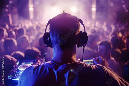 Energetic DJ Engaging Partygoers with Music Beats