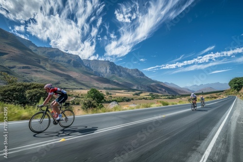 Competitive Cyclists Racing on Mountain Road