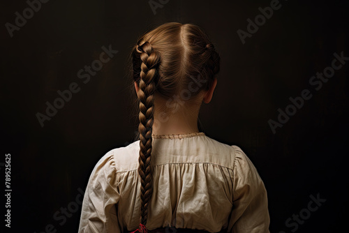 Young girl with braided hair. Braid model back photo.