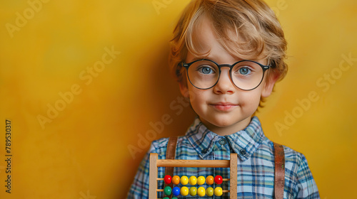 Curly Boy with Abacus: Back to School Concept