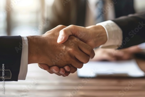 Imprenditore che mostra fiducia mentre stringe la mano a un finanziatore dopo aver concluso un accordo finanziario