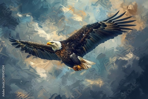 majestic eagle soaring in the sky calling out with beak pointed upward digital painting