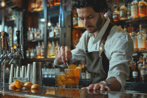 L'elegante barista prepara un cocktail artigianale con maestria, dimostrando la sua abilità nel dosare gli ingredienti con precisione.
