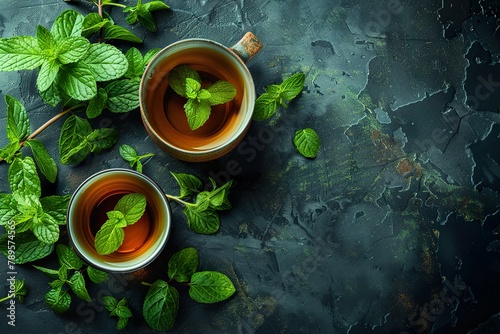 Fresh mint tea with copy space