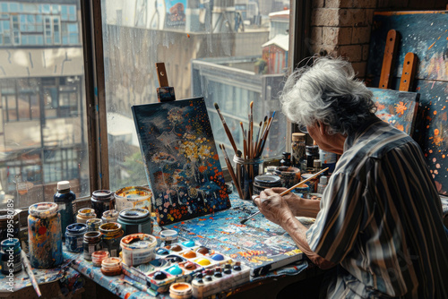 A person painting on a canvas