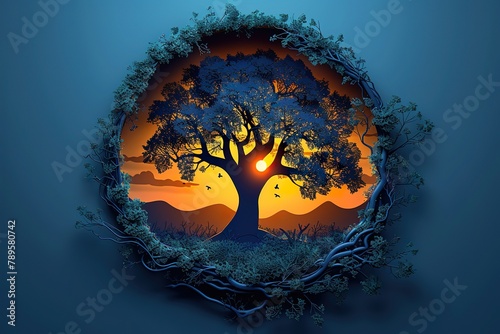 Paper cut style, world environment and earth day concept, Beautiful tree of life, sacred symbol