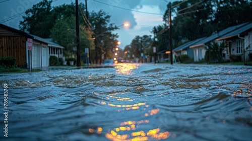 Extreme Weather: A photo of a flooded street after a severe thunderstorm