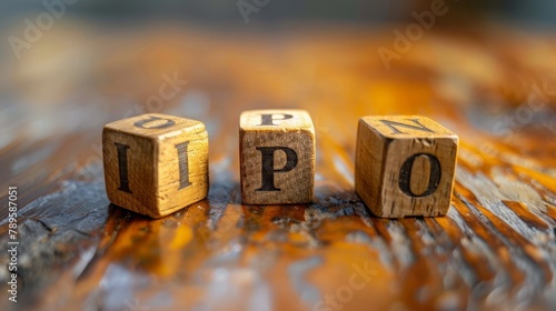 IPO Initial Public Offering , Stocks ,Wallstreet ,Money Market, wooden blocks with letters, copy and text space