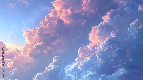A beautiful dreamscape of pink, blue, and violet clouds.
