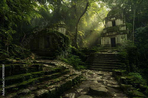 Ancient Mayan ruin nestled in the jungle, showcasing the historical and archaeological significance of the ancient Mayan civilization