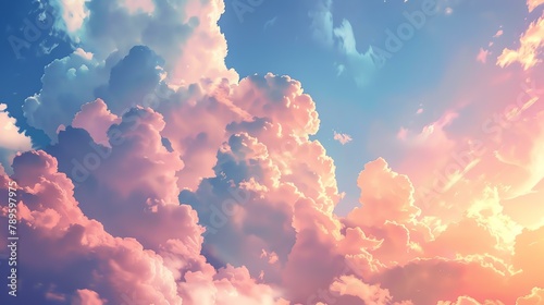 Amazing beautiful colorful cloudscape with bright pink, orange and blue colors.