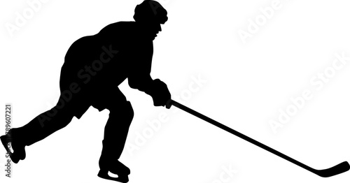 Silhouette of hockey player on white background
