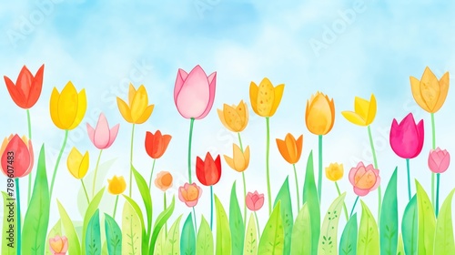 Tulip, Colorful tulips in a spring garden, cheerful pastel backdrop