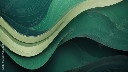 Jade emerald olive abstract background. Color gradient Geometric shape Wave wavy curved line Rough grunge grain.