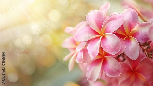 sweet pink flower plumeria bunch ,leaves, and natural background 