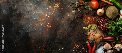 A banner featuring cooking essentials such as spices and vegetables, viewed from above. Ample room for your own text included.