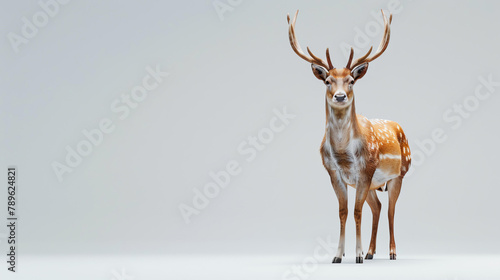 A majestic deer stands in the middle of a clearing, its antlers outstretched. The deer is looking at the camera with a proud expression on its face.