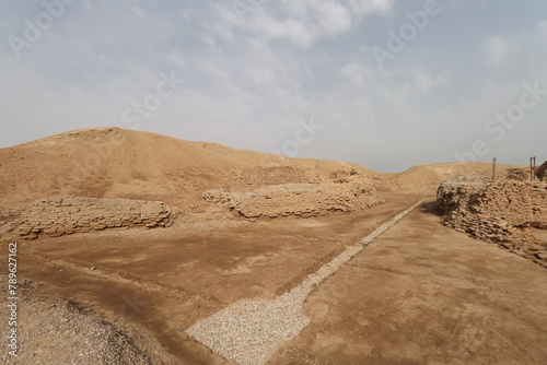 Antiquities of lagash in Iraq and Ancient ruins with cloudy sky 4000 years ago . old wall