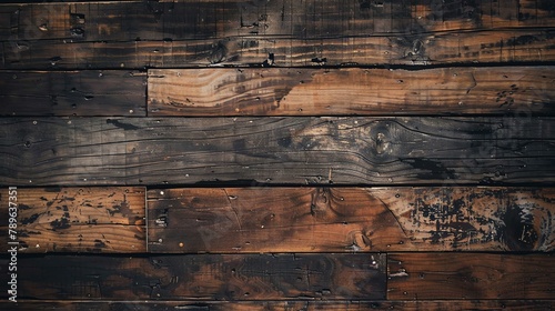 The image is a close-up of a wooden wall. The wood is dark and has a rough texture.