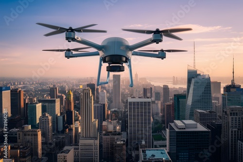 Urban logistics revolutionized by drone delivery service in cityscape