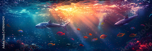 A Poster for World Oceans Day with a Rainbow Col, Galaxy Under the Ocean Background Wallpaper 