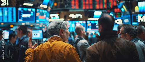 Chaos on the stock exchange floor as traders make gestures and exchange information rapidly.