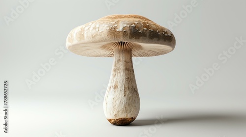 3D illustration of a large, realistic mushroom with a tall stalk. The mushroom has a brown cap and a white stalk.
