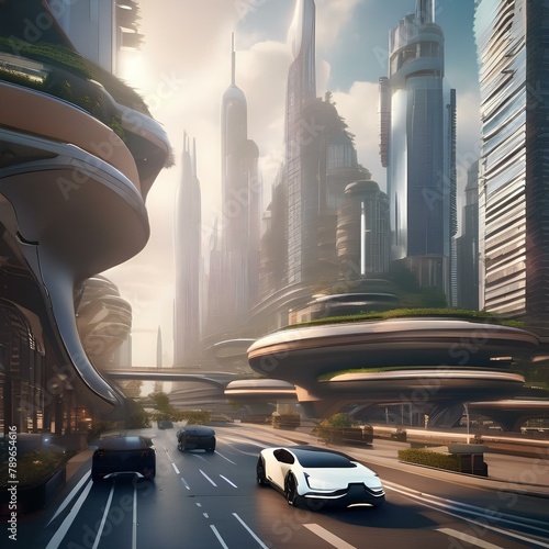 A futuristic cityscape with flying cars and skyscrapers4